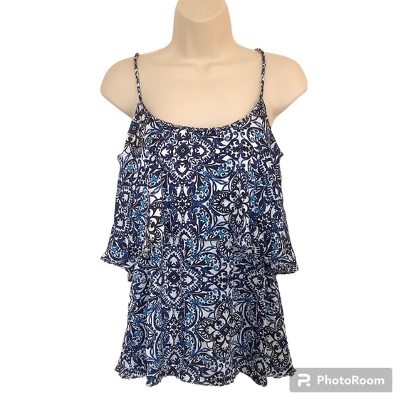 White House Black Market Tops - White House Black Market WHBM Tiered Cami Blouse Top-Blue White-S-NWT